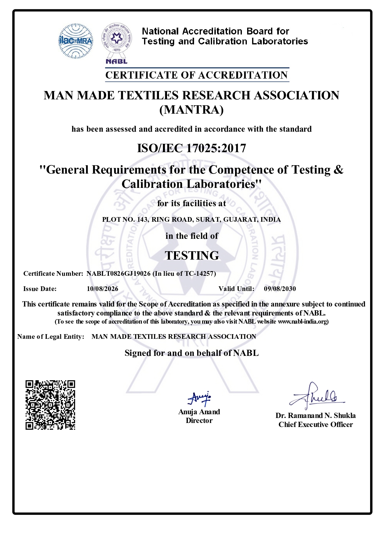 SCOPE OF ACCREDITATION CHEMICAL